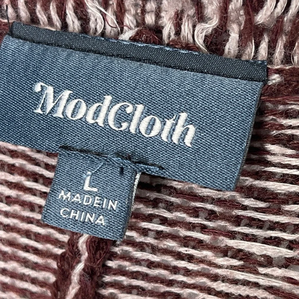 ModCloth Standout Burgundy Knit Open Front Cardigan Sweater Size Large